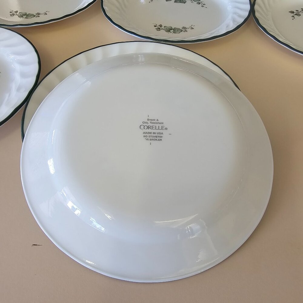 5 Corelle Callaway Salad Dessert Plates 7.25" white swirl rim green trim ivy - Picture 5 of 7